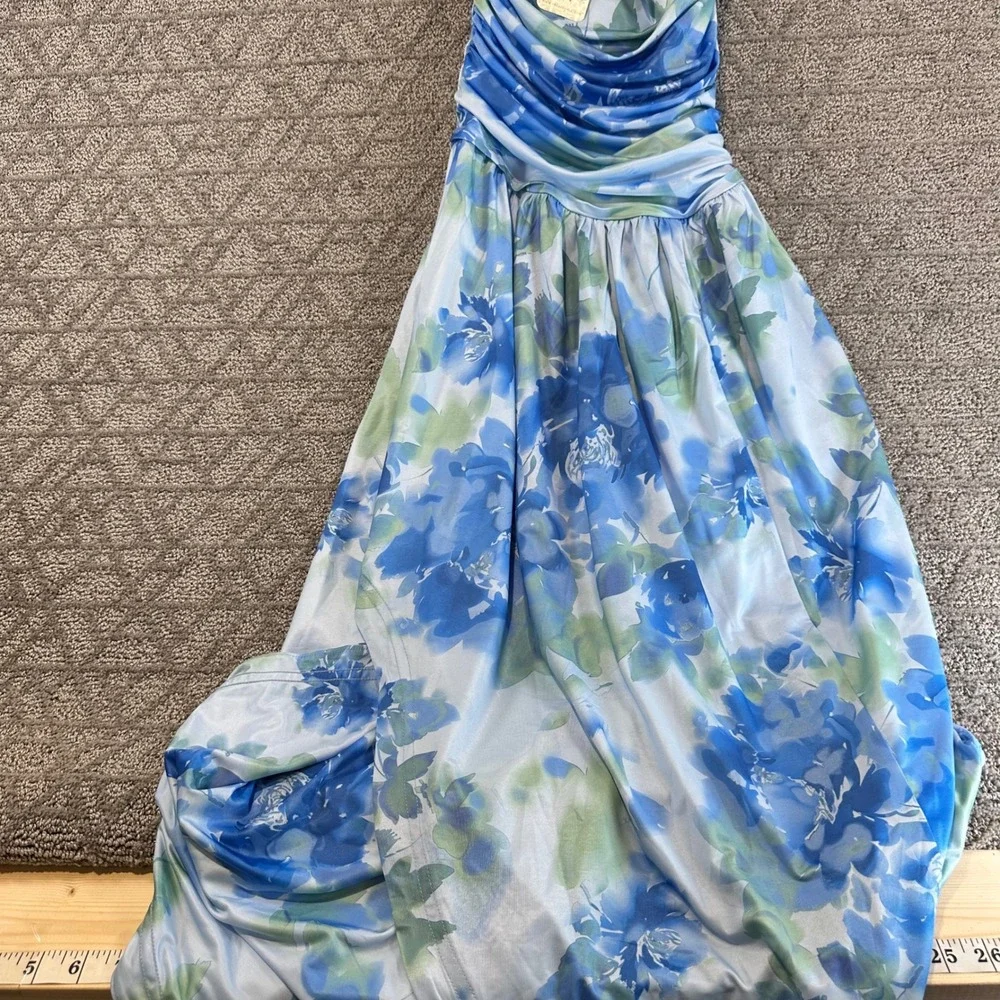 Free‎ People Aqua Combo Blue Floral Ruched Halter Maxi Dress Size M